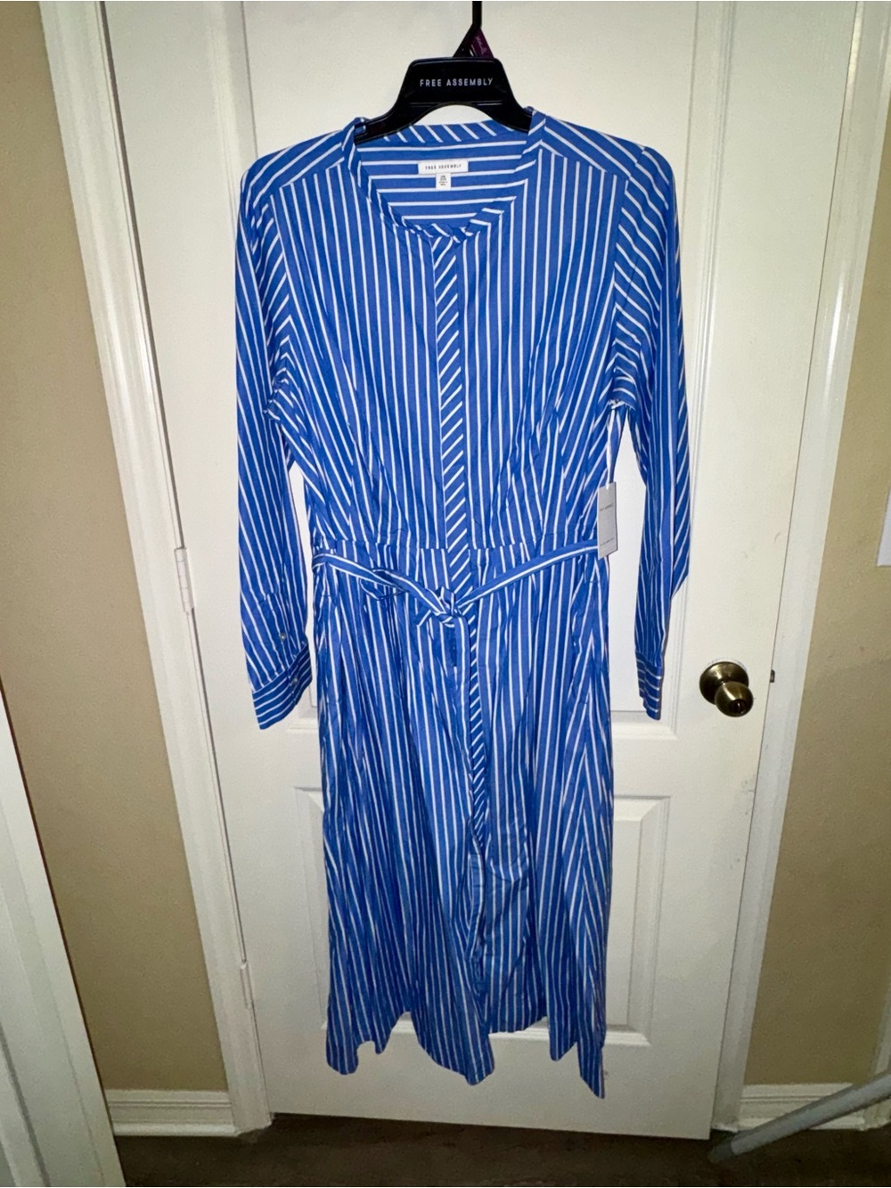 Blue Striped Long Sleeve Shirt Dress by Unknown Brand